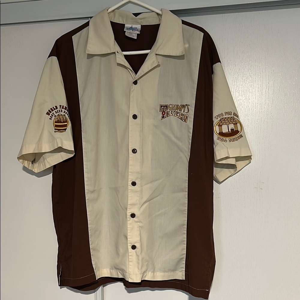 Men's Brown and Cream XL Disney Button down Shirt